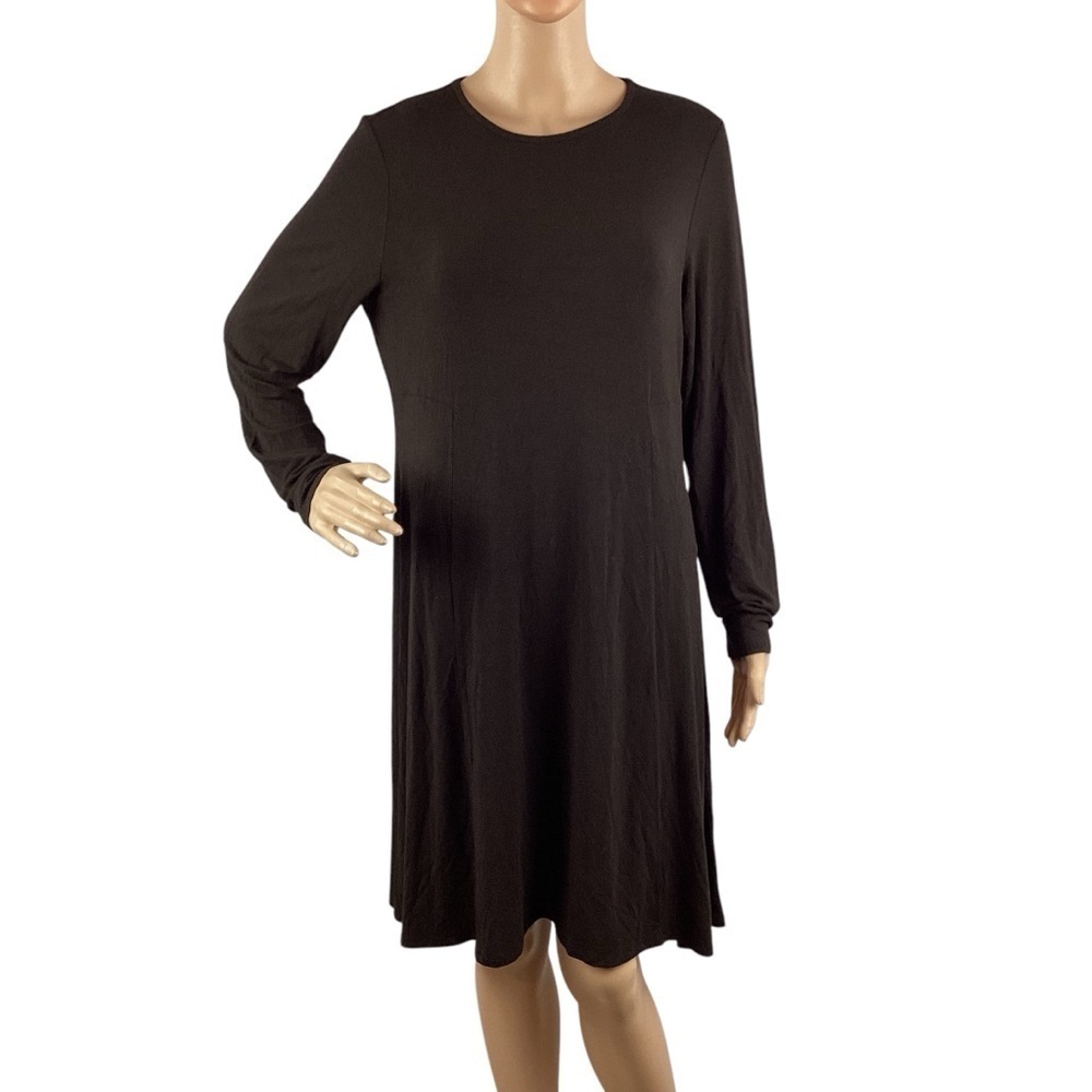 Eileen Fisher Black Long Sleeve Swing Dress Lagenlook Travel Size M